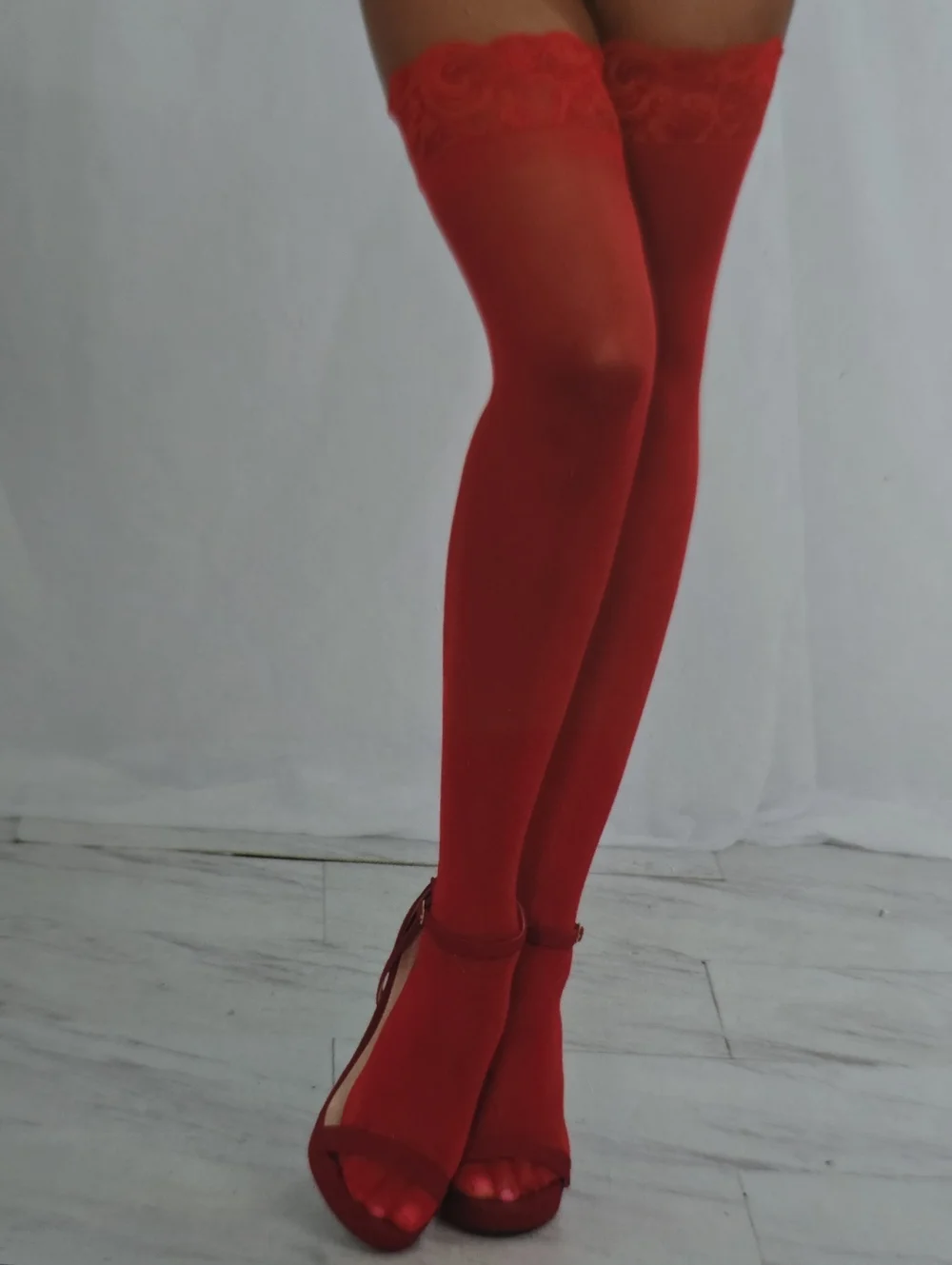 Red Lace Thigh High Tights
